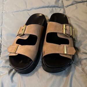 Indigo Tan Sandals with Gold Accents